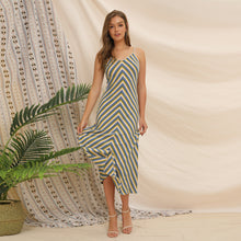 Laden Sie das Bild in den Galerie-Viewer, Spaghetti V Neck Stripe Midi Dress

