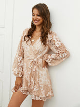 Load image into Gallery viewer, Elegant Long-Sleeve Lace Embroidery floral deep V neck layered dress
