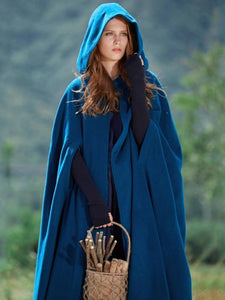women autumn winter solid color wide hooded cloak
