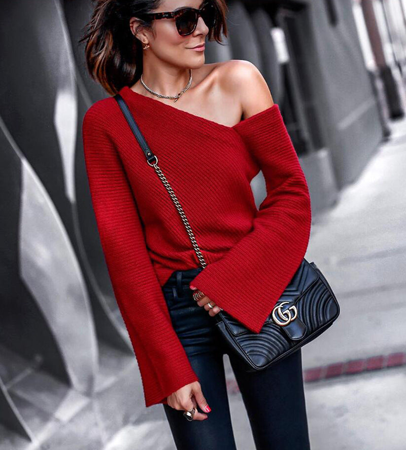 Hot Sale Autumn Fashion Long Sleeve Asymmetrical One Shoulder Rib T shirt