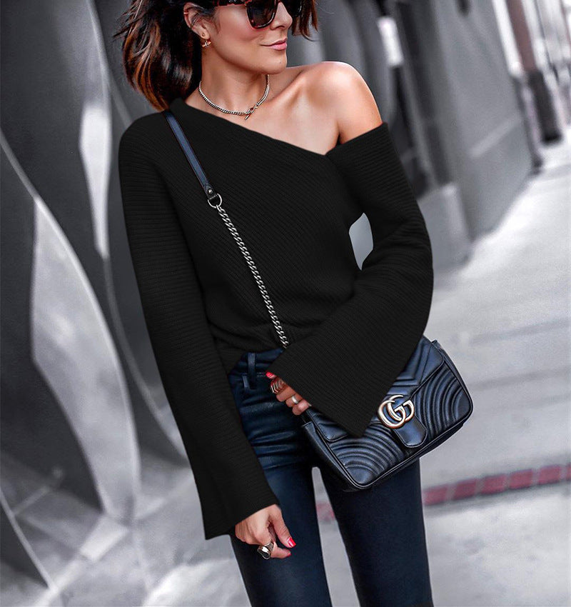Hot Sale Autumn Fashion Long Sleeve Asymmetrical One Shoulder Rib T shirt