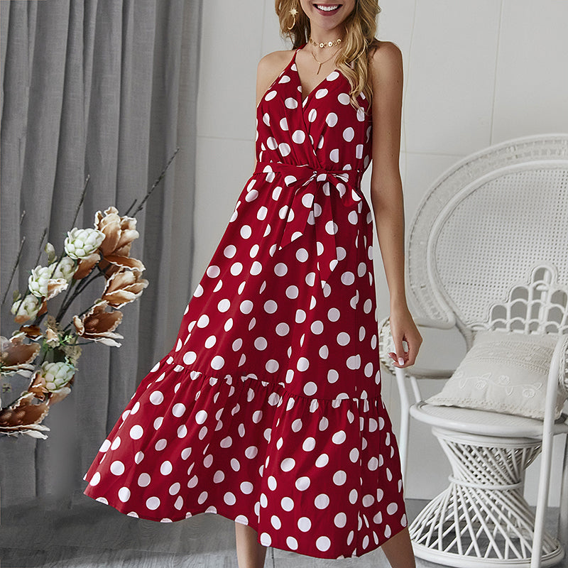 Polka Dot Spaghetti Strap Beachwear Vacation Dress