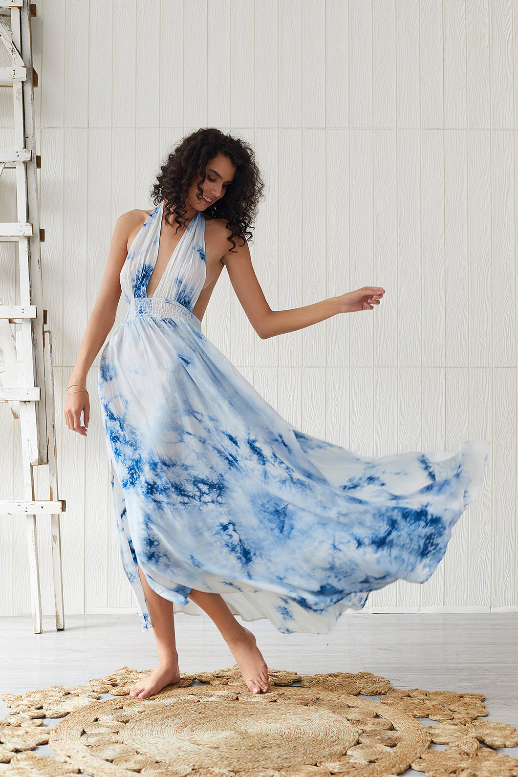 backless deep V neck sleeveless maxi sexy beach dress
