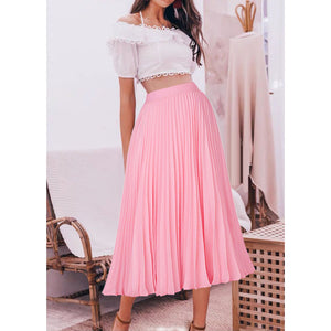 Printed Contrast Big Flare A Line Long Pleated Skirts