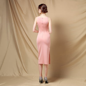 4-color round neck sleeveless knee length cocktail dress office lady dress