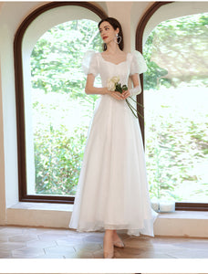 White Puff Sleeve Light Bridal Dress 2022 New Design Performance Dress