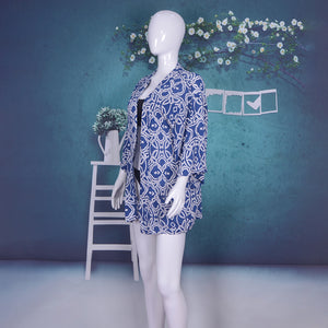 Printed Geometric Tie Dye Three Quarter Sleeve Loose Kimono Beachwear Bikini Cover Up