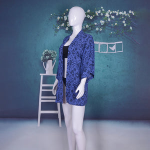 Printed Geometric Tie Dye Three Quarter Sleeve Loose Kimono Beachwear Bikini Cover Up