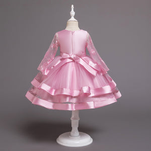100-150cm 子供用フォーマルイベントプリンセスドレス 長袖 パフィーチュール ティアード パフォーマンスドレス
