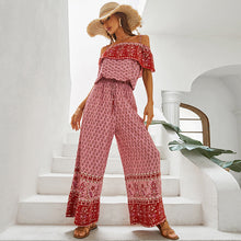 Load image into Gallery viewer, Off Shoulder Red Floral Spliced Casual Long Ladies Jumpsuit
