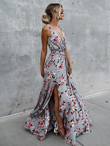 sleeveless floral maxi flowy slit boho dress