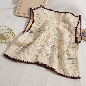 ノースリーブ クロシェ コントラスト 刺繍 中空ニット ベスト カーディガン