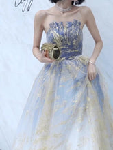 Load image into Gallery viewer, Gradient Color Gilding Strapless Overlay Long Evening Dress
