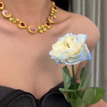 画像をギャラリービューアに読み込む, 中世の花のポートレートラインストーンハート型ネックレスヴィンテージ宮殿スタイルのエレガントな鎖骨チェーンネックレス
