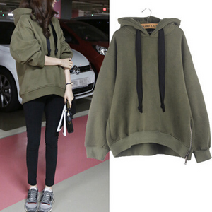 Girls Plus Size Fleece Blank Hoodie Women Oversized Solid Crew Neck