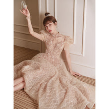 Load image into Gallery viewer, Puff Sleeve Beaded Bridal Wedding Performance Evening Dress
