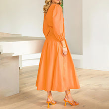 Load image into Gallery viewer, Asymmetrical Long Lantern Sleeve Smocked Midi Flare Casual Dress
