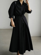 Load image into Gallery viewer, Solid Color Lapel Long Sleeves Casual Midi Shirt Dress

