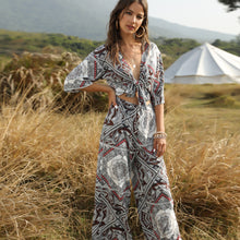 Load image into Gallery viewer, Casual Floral Tie Bow WIde Leg Bohemian Jumpsuit
