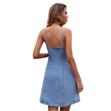Load image into Gallery viewer, Spaghetti Button Up A Line Slip Bustier Mini Denim Dress
