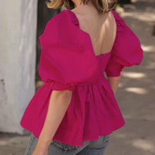 Load image into Gallery viewer, Lantern Sleeve Square Neck Ruched Ruffle Blouse
