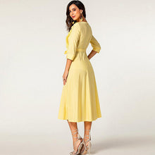 Laden Sie das Bild in den Galerie-Viewer, Elegant 3/4 sleeve ruffle midi cotton shirt dress
