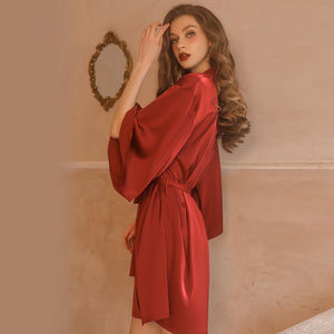 Lace Slip Nightdress Tie Robe Homewear Set