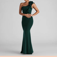Load image into Gallery viewer, One Shoulder Ruffle Floor Length Mermaid Evening Dress
