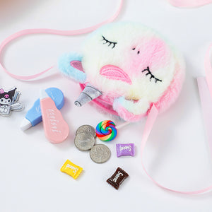 Kids Cute Coin Purse Kindergarten Girls Cartoon Plush Unicorn Round Sling Bag