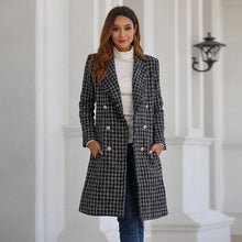 Load image into Gallery viewer, black gray check wool mix trench co
