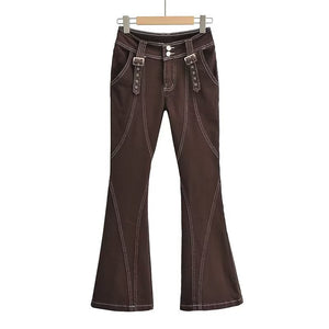 2022 Autumn New Design Vintage Flare Brown Jeans High Waist Long Denim Pants