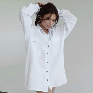Midi White Shirt Oversized Casual Shirt