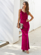 Load image into Gallery viewer, sexy mature slim mermaid velvet party wear gown evening dresses
