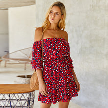 Laden Sie das Bild in den Galerie-Viewer, Off Shoulder Half Sleeve Leopard Mini Dress
