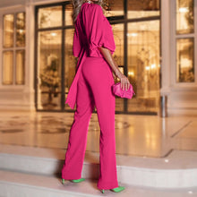 Load image into Gallery viewer, Fashion Rose Shirt Wide Leg Pencil Pants Two Piece Set
