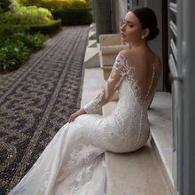 Загрузить изображение в средство просмотра галереи, Long Sleeve Deep V Neck Backless Small Train Mermaid Wedding Dress
