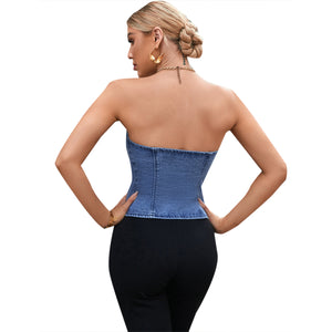 Casual Trendy Tube Bustier Sexy Backless Denim Cami Top