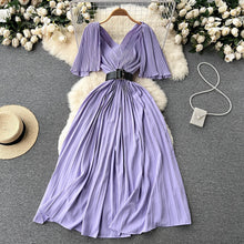 Load image into Gallery viewer, Heavy Craft Pleated Long V Neck Chiffon Holiday Fairy Dress
