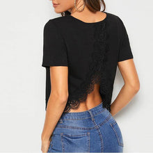 Load image into Gallery viewer, short sleeves lace back split short top
