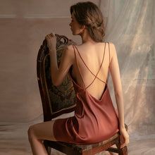 Load image into Gallery viewer, Satin Backless Spaghetti Slip Nightdress Homewear Set
