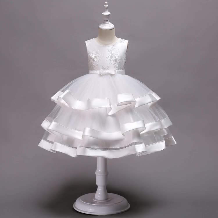 100-150cm マルチレイヤーオーガンザパフィーフラワーガールドレスパーティーパフォーマンスファンシードレス