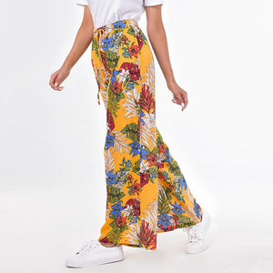 Loose boho style floral print bandaged summer holiday wear women trousers lady long casual pants