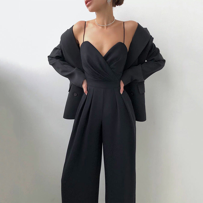 Spaghetti Wide Leg Pleated Jumpsuit