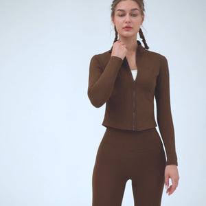 Women Autumn Winter Furry Gym Long Sleeve Zip Up Fitness Skinny Yoga Sports Jackets