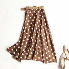 Load image into Gallery viewer, Thick Satin Polka Dot Placket Button Up Flare Midi Skirt
