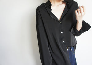 Black Matt Long Sleeve Elegant OL Chic Blouse Shirt