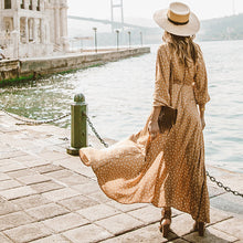 Laden Sie das Bild in den Galerie-Viewer, Long Sleeve Deep V Neck Polka Dot Maxi Dress
