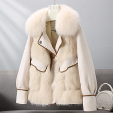 Load image into Gallery viewer, Ladies Slim Faux Fur Down Coats PU Spliced Thick Short Jackets
