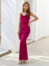 Load image into Gallery viewer, sexy mature slim mermaid velvet party wear gown evening dresses
