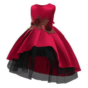 100-150cm 子供ドレス ノースリーブ プリンセス レッド チュール フラワーガールドレス ピアノパフォーマンスドレス